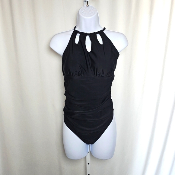 51.🆕️Large High Neck Tummy Control Black Swimsuit NWT - Picture 2 of 7